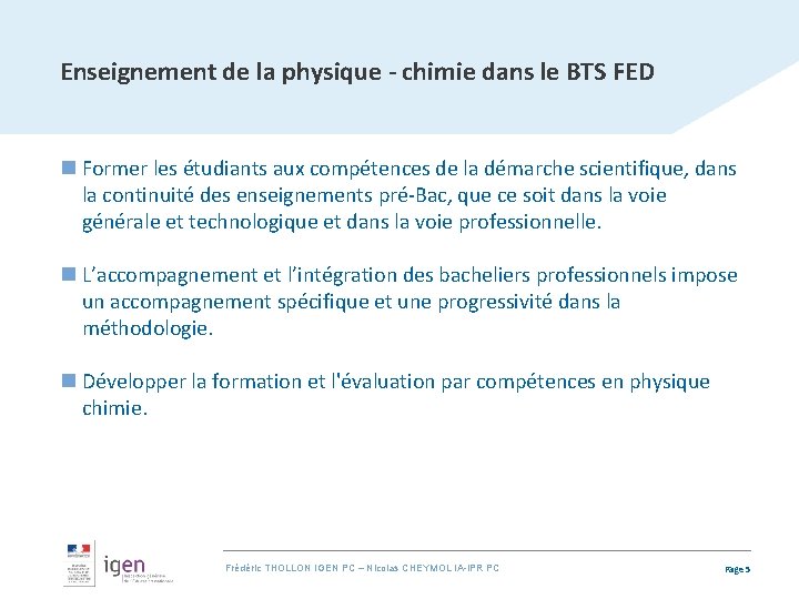 Enseignement de la physique - chimie dans le BTS FED n Former les étudiants