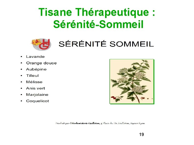 Tisane Thérapeutique : Sérénité-Sommeil 19 Tisane Thérapeutique : Sérénité-Sommeil 19