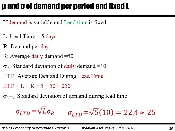 μ and σ of demand period and fixed L If demand is variable and