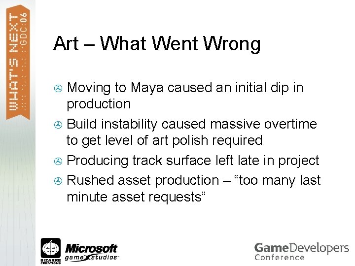 Art – What Went Wrong Moving to Maya caused an initial dip in production