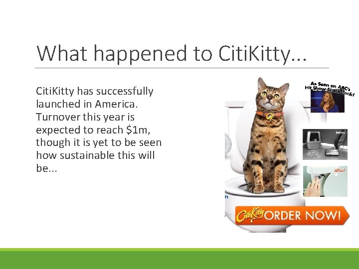 What happened to Citi. Kitty. . . Citi. Kitty has successfully launched in America.