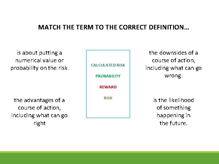MATCH THE TERM TO THE CORRECT DEFINITION… is about putting a numerical value or