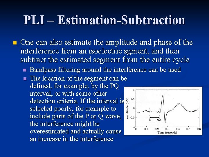 PLI – Estimation-Subtraction n One can also estimate the amplitude and phase of the