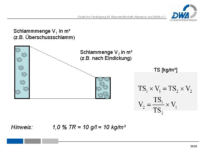 Deutsche Vereinigung für Wasserwirtschaft, Abwasser und Abfall e. V. Schlammmenge V 1 in m³