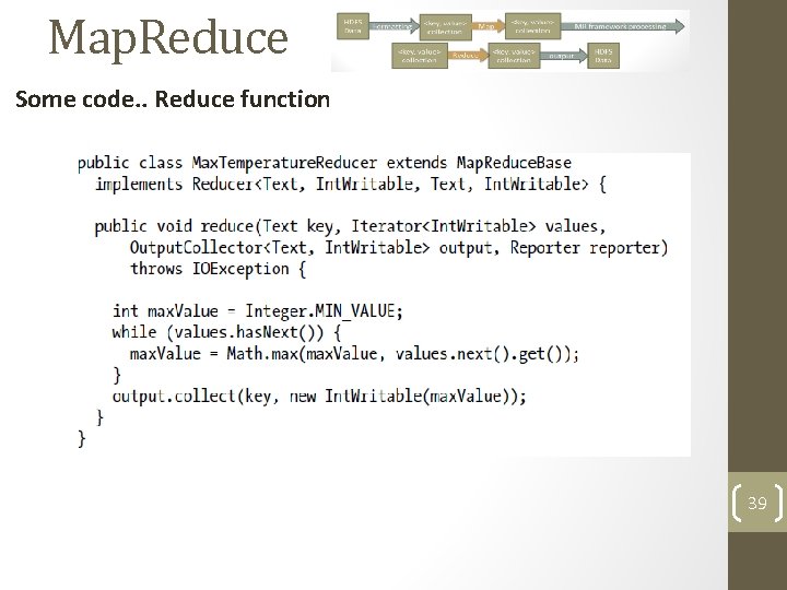 Map. Reduce Some code. . Reduce function 39 