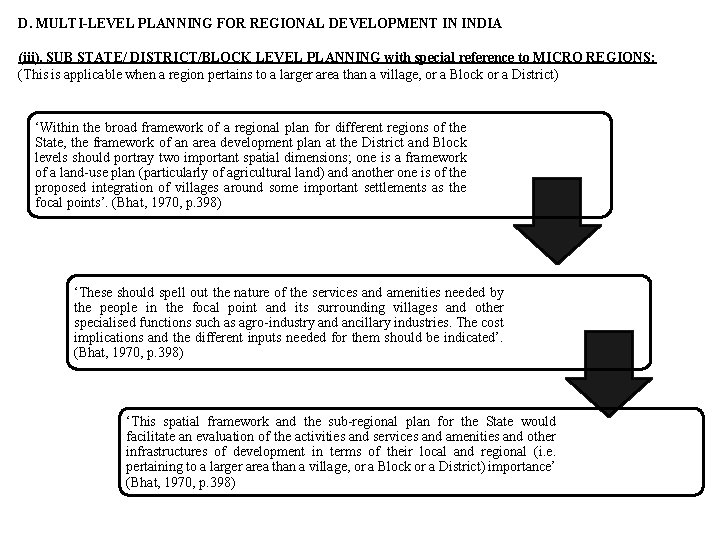 D. MULTI-LEVEL PLANNING FOR REGIONAL DEVELOPMENT IN INDIA (iii). SUB STATE/ DISTRICT/BLOCK LEVEL PLANNING