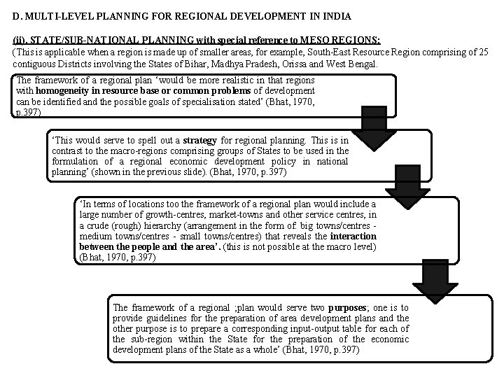 D. MULTI-LEVEL PLANNING FOR REGIONAL DEVELOPMENT IN INDIA (ii). STATE/SUB-NATIONAL PLANNING with special reference