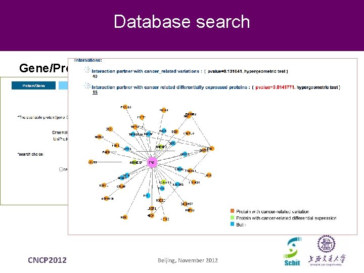 Database search Gene/Protein CNCP 2012 Beijing, November 2012 Database search Gene/Protein CNCP 2012 Beijing, November 2012