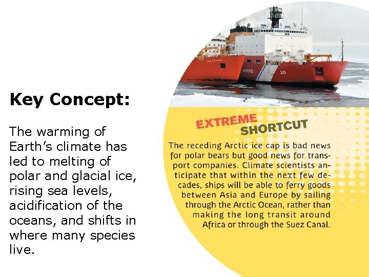 Key Concept: The warming of Earth’s climate has led to melting of polar and