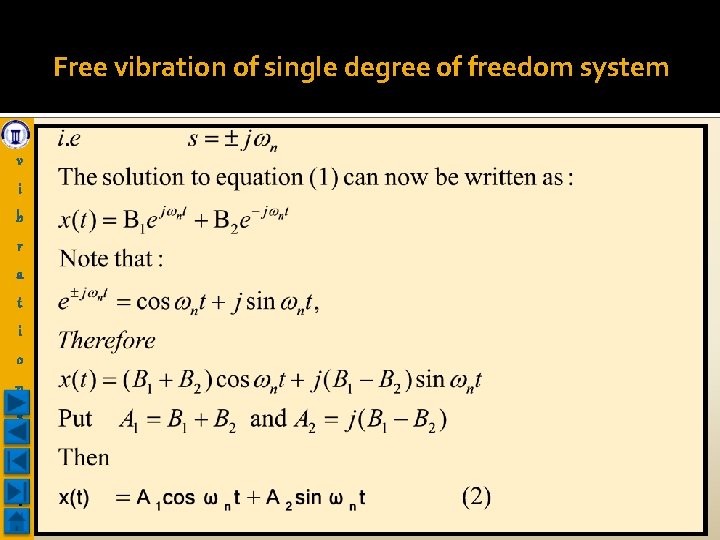 Free vibration of single degree of freedom system v i b r a t