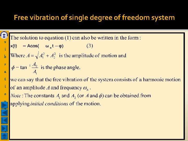 Free vibration of single degree of freedom system v i b r a t