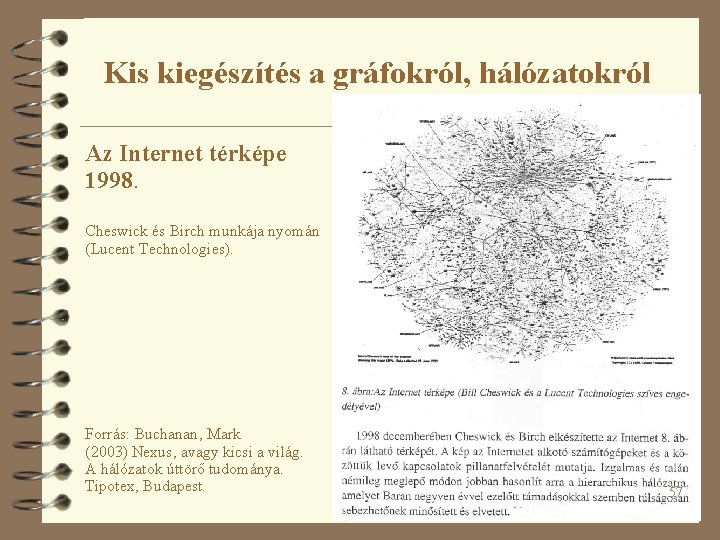 Kis kiegészítés a gráfokról, hálózatokról Az Internet térképe 1998. Cheswick és Birch munkája nyomán