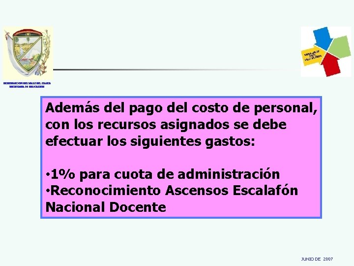 GOBERNACION DEL VALLE DEL CAUCA SECRETARIA DE EDUCACION Además del pago del costo de