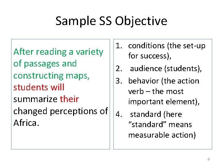 Sample SS Objective 1. conditions (the set-up After reading a variety for success), of