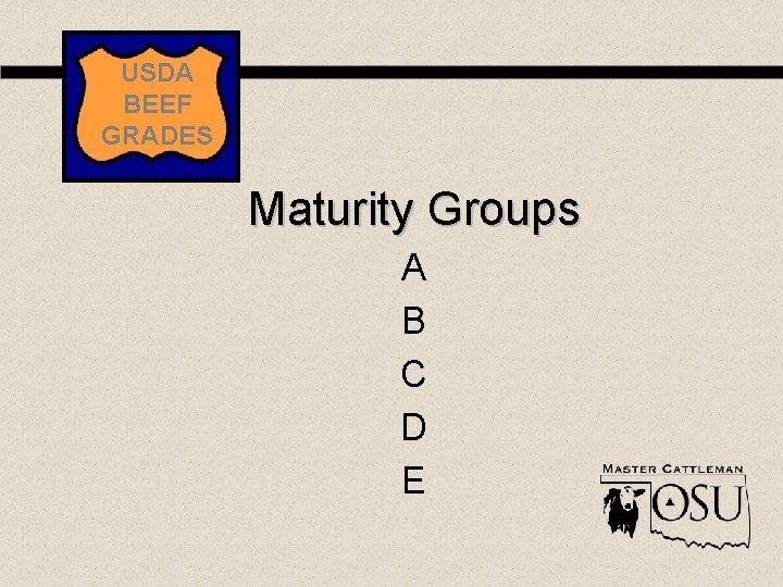 USDA BEEF GRADES Maturity Groups A B C D E 