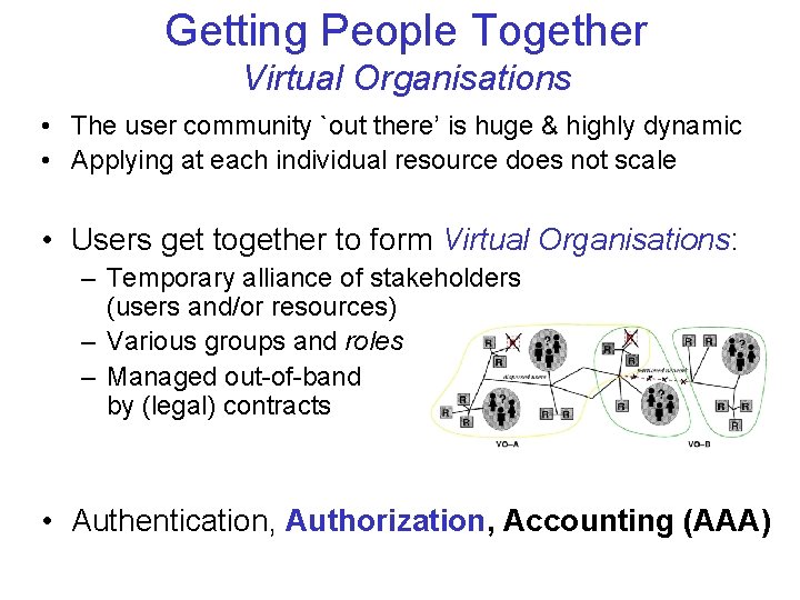 Getting People Together Virtual Organisations • The user community `out there’ is huge &