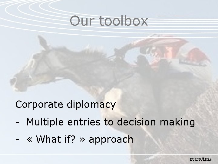 Our toolbox Corporate diplomacy - Multiple entries to decision making - « What if?