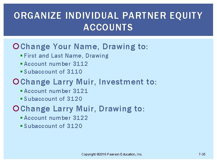 ORGANIZE INDIVIDUAL PARTNER EQUITY ACCOUNTS Change Your Name, Drawing to: § First and Last