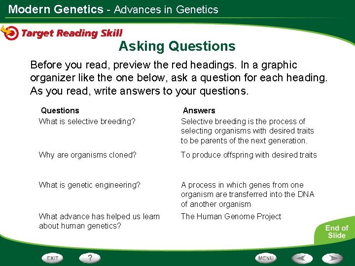 Modern Genetics - Advances in Genetics Asking Questions Before you read, preview the red