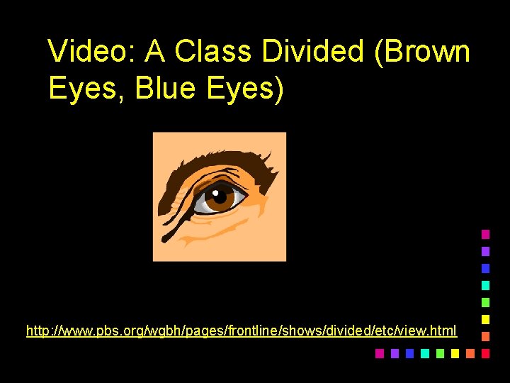 Video: A Class Divided (Brown Eyes, Blue Eyes) http: //www. pbs. org/wgbh/pages/frontline/shows/divided/etc/view. html 