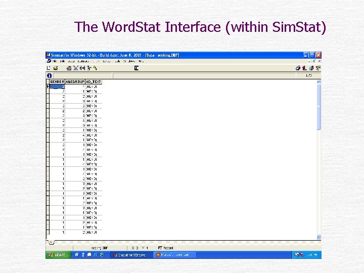 The Word. Stat Interface (within Sim. Stat) 