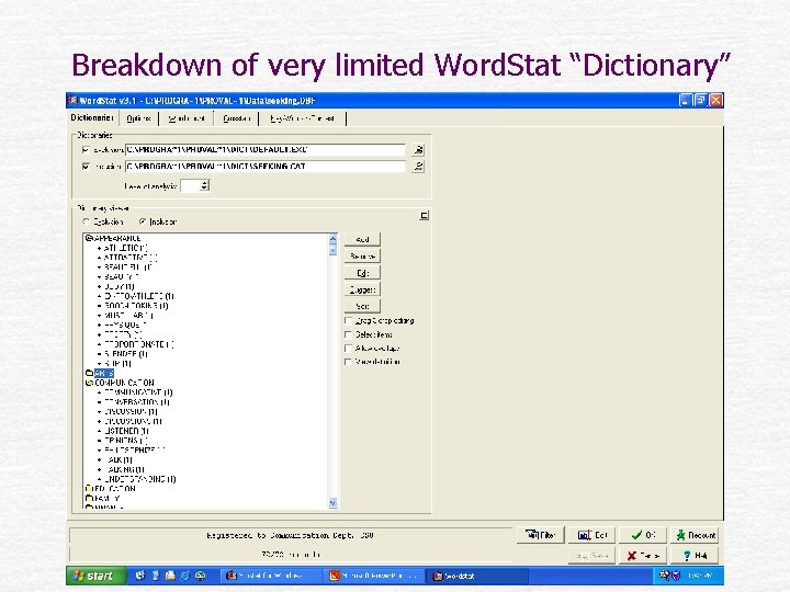 Breakdown of very limited Word. Stat “Dictionary” 