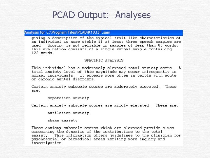 PCAD Output: Analyses 