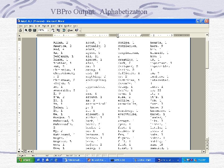 VBPro Output: Alphabetization 