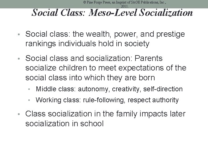 © Pine Forge Press, an Imprint of SAGE Publications, Inc. , 2011. Social Class: