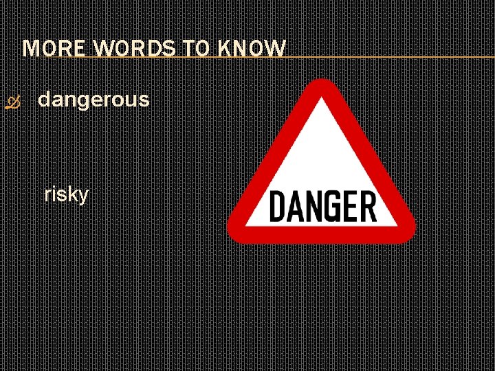 MORE WORDS TO KNOW dangerous risky 