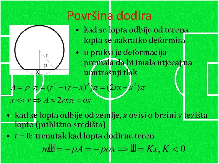 Površina dodira • kad se lopta odbije od terena lopta se nakratko deformira •