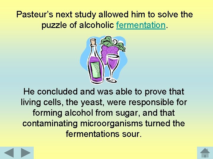 Pasteur’s next study allowed him to solve the puzzle of alcoholic fermentation. He concluded