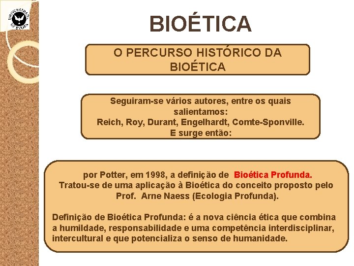 BIOÉTICA O PERCURSO HISTÓRICO DA BIOÉTICA Seguiram-se vários autores, entre os quais salientamos: Reich,