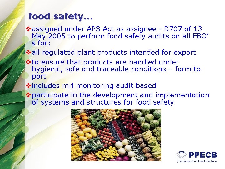 food safety… vassigned under APS Act as assignee - R 707 of 13 May