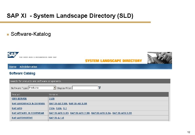 SAP XI - System Landscape Directory (SLD) n Software-Katalog 12 