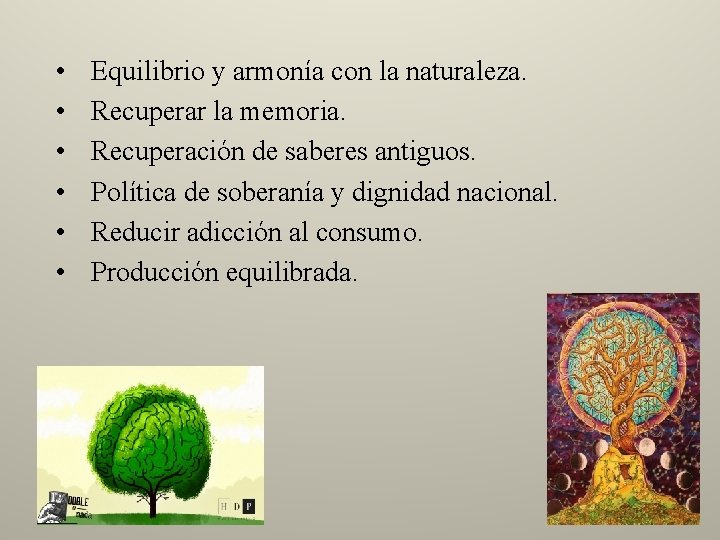  • • • Equilibrio y armonía con la naturaleza. Recuperar la memoria. Recuperación