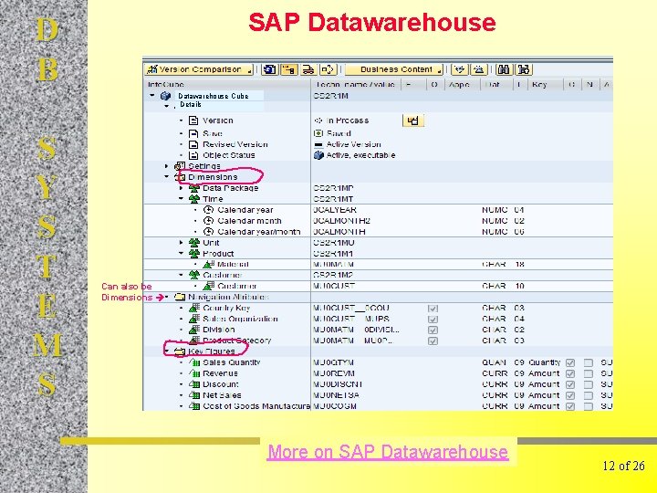 SAP Datawarehouse D B Datawarehouse Cube Details S Y S T E M S