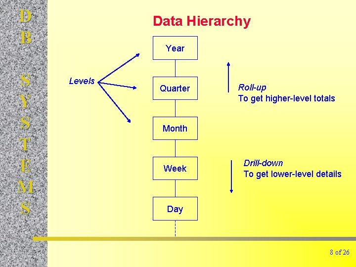 D B S Y S T E M S Data Hierarchy Year Levels Quarter