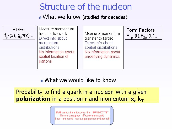 Structure of the nucleon PDFs fpu(x), gpu(x), . . What we know (studied for