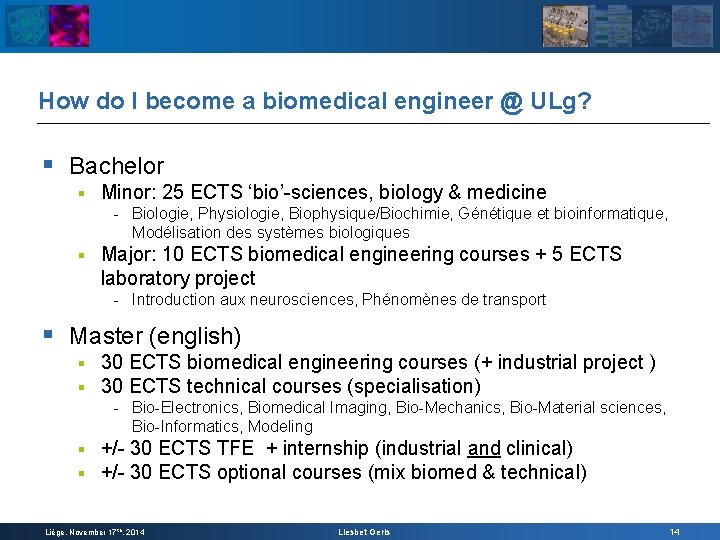 How do I become a biomedical engineer @ ULg? § Bachelor § Minor: 25