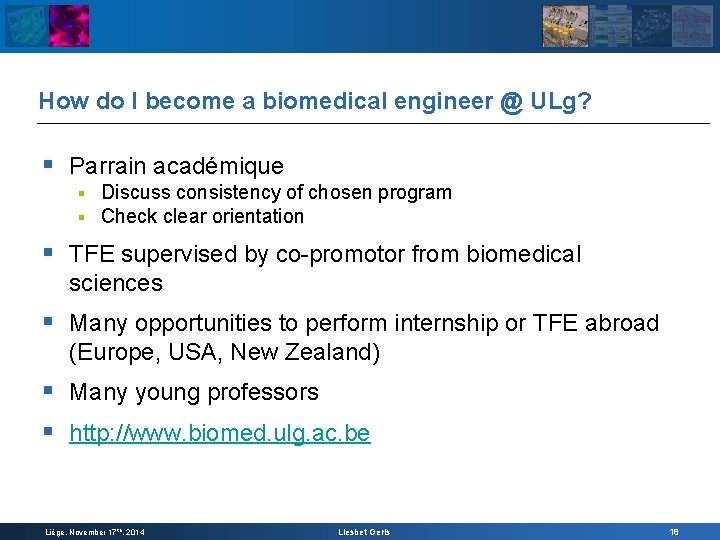 How do I become a biomedical engineer @ ULg? § Parrain académique § §