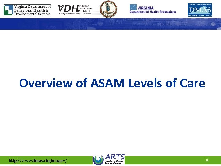 Overview of ASAM Levels of Care DMAS ADDICTION AND RECOVERY TREATMENT SERVICES http: //www.
