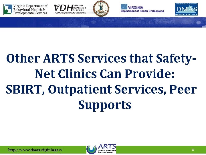 Other ARTS Services that Safety. Net Clinics Can Provide: SBIRT, Outpatient Services, Peer Supports