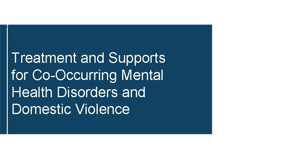 Treatment and Supports for Co-Occurring Mental Health Disorders and Domestic Violence 