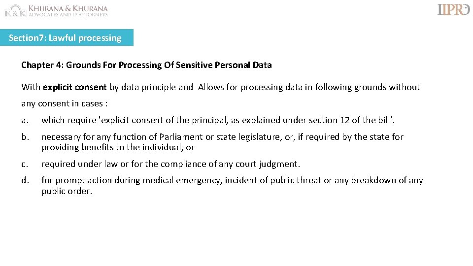 Section 7: Lawful processing Chapter 4: Grounds For Processing Of Sensitive Personal Data With