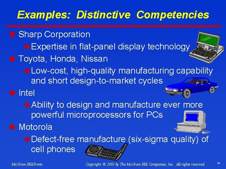 Examples: Distinctive Competencies u Sharp Corporation è Expertise in flat-panel display technology u Toyota,