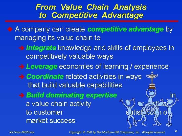 From Value Chain Analysis to Competitive Advantage u A company can create competitive advantage