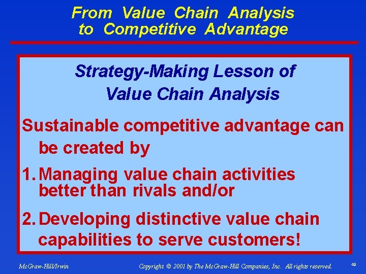 From Value Chain Analysis to Competitive Advantage Strategy-Making Lesson of Value Chain Analysis Sustainable