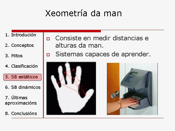 Xeometría da man 1. Introdución o 2. Conceptos 3. Mitos 4. Clasificación 5. SB