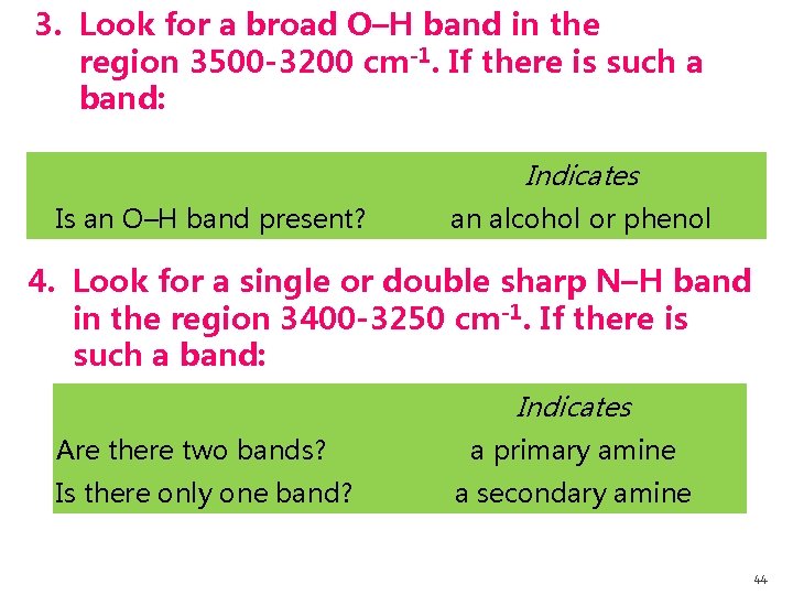 3. Look for a broad O–H band in the region 3500 -3200 cm-1. If